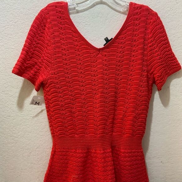 TALBOTS  DOUBLE-V CROCHET PEPLUM SWEATER red Short Sleeve Size M - Picture 6 of 10